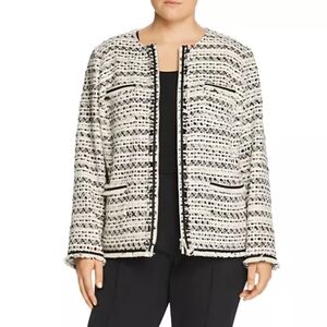 LAFAYETTE 148 NEW YORK Tweed Jacket Benji Black White Zip Fringe Size Plus 16W